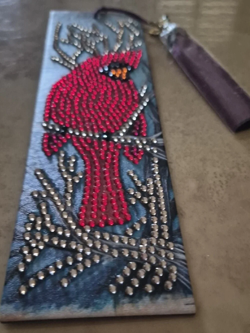 Neiman Marcus Red Cardinal Bookmark with Purple Tassel